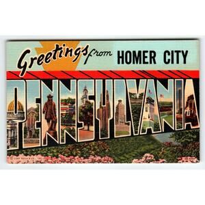 Vintage Large Letter Greetings from Homer City Pennsylvania Linen Postcard